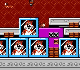 Chip and Dale navigating a Rescue Rangers NES level with boxes and platforms