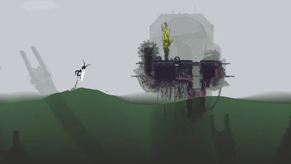 Official Rain World gameplay screenshot showing Slugcat inside its industrial ecosystem