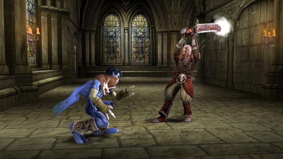 Official Legacy of Kain Soul Reaver screenshot showing Raziel in combat