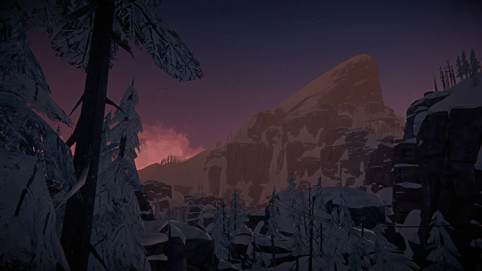 Official gameplay screenshot of the frozen wilderness in The Long Dark